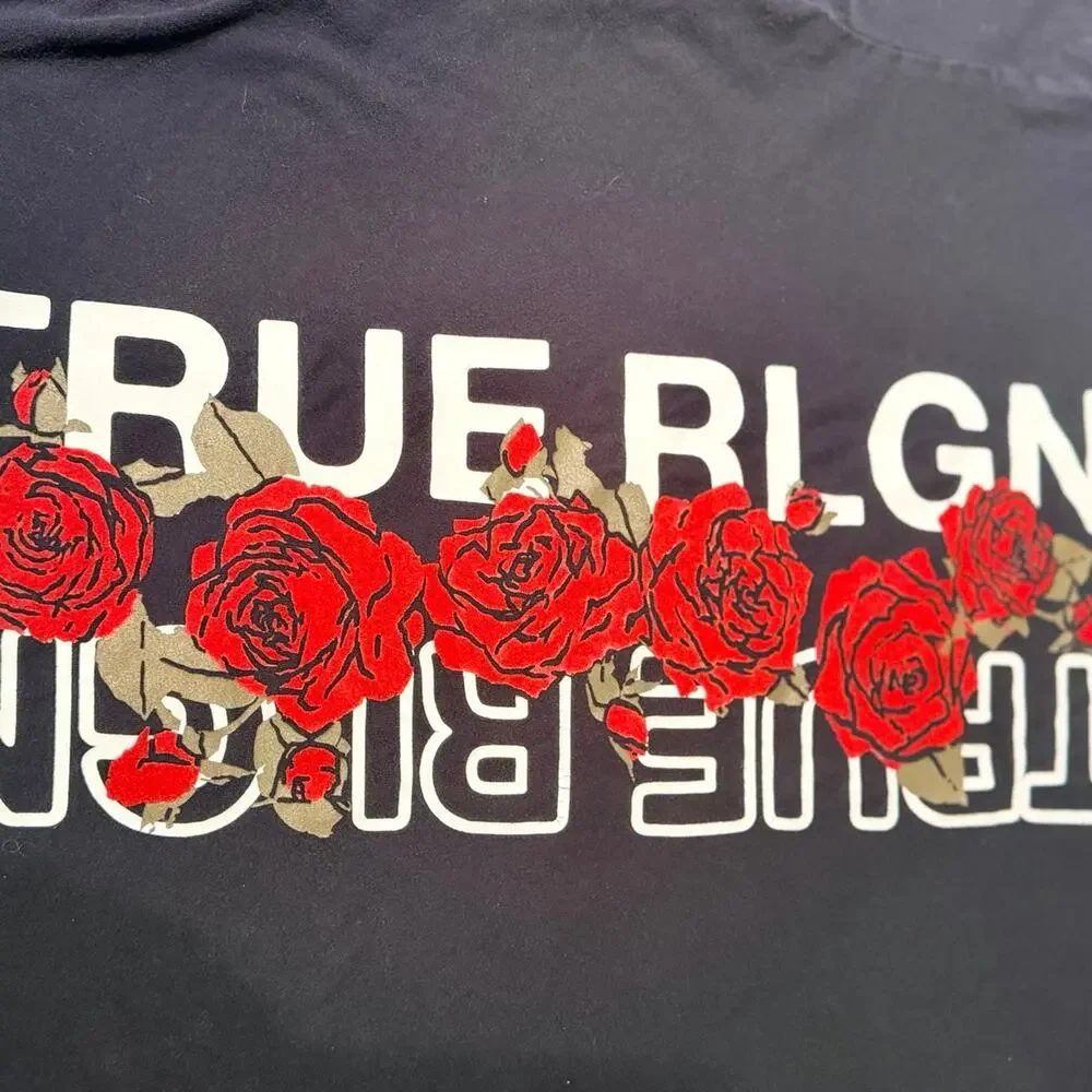 True Religion Men’s Black Rose Horseshoe Graphic T-Shirt - Size L